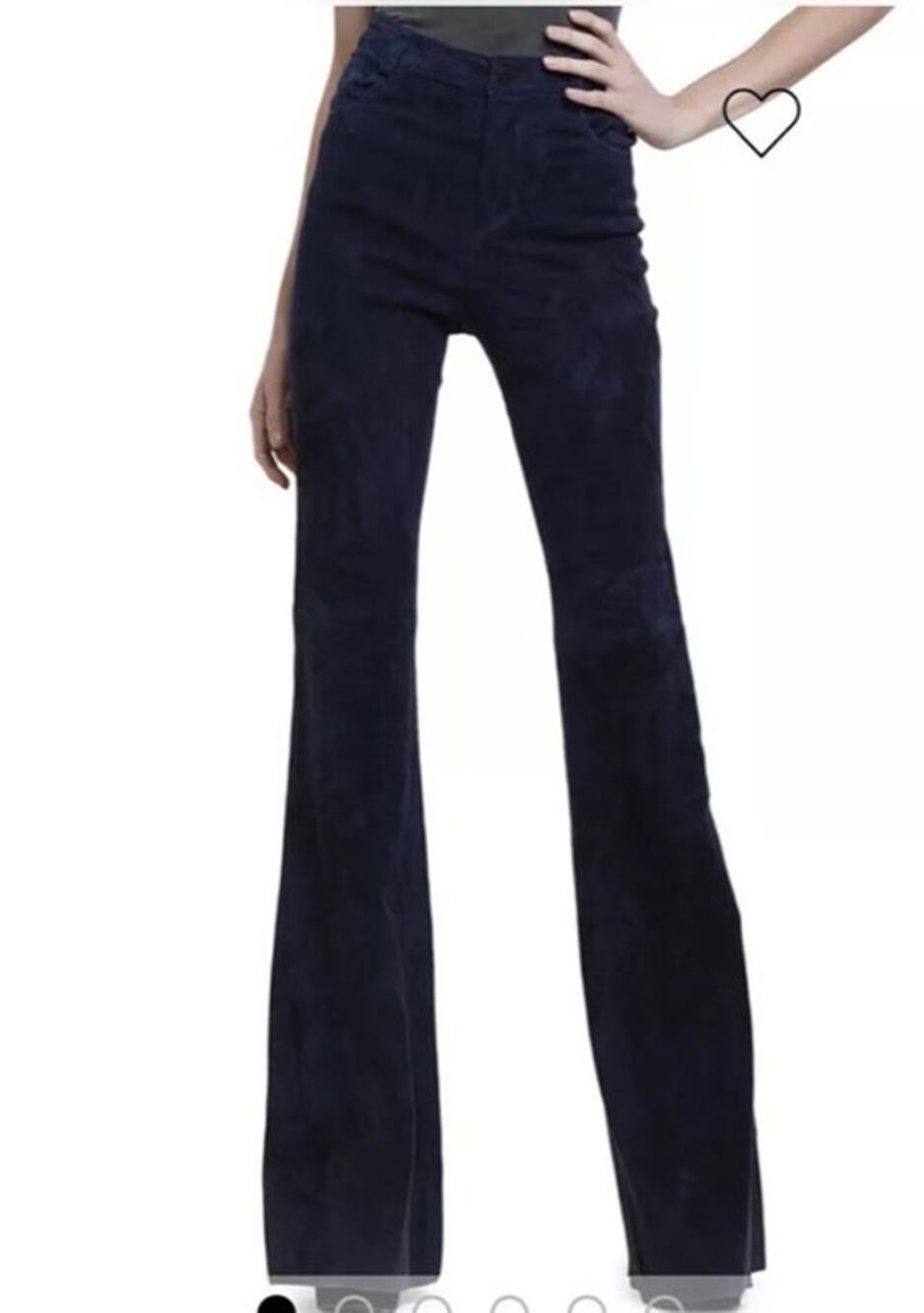 NWT‎ alice + olivia Suede Bell Pants Lamb Leather Flared in Navy Size 4